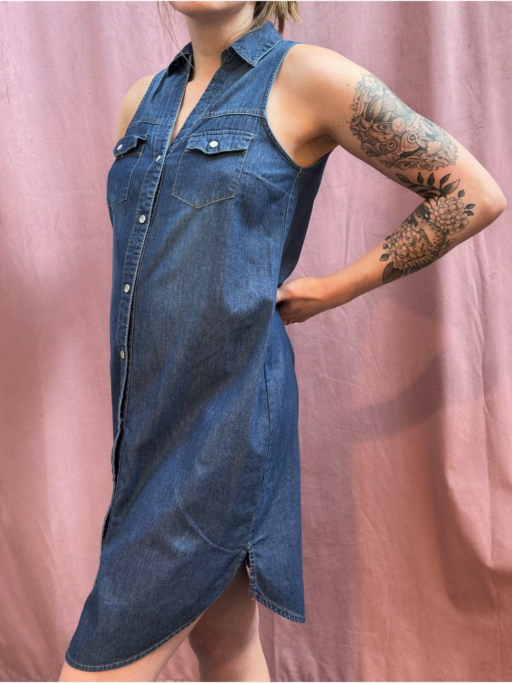J for Justify Denim Snap Front Midi Dress Western 90s Y2K Small